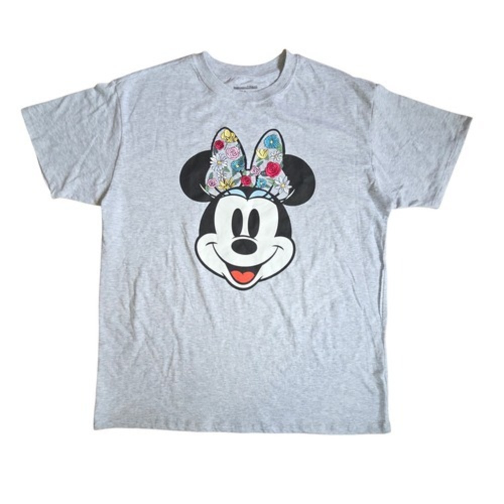 Freeze Disney Minnie Mouse Embroidered Flowers Womens T-Shirt Grey Large